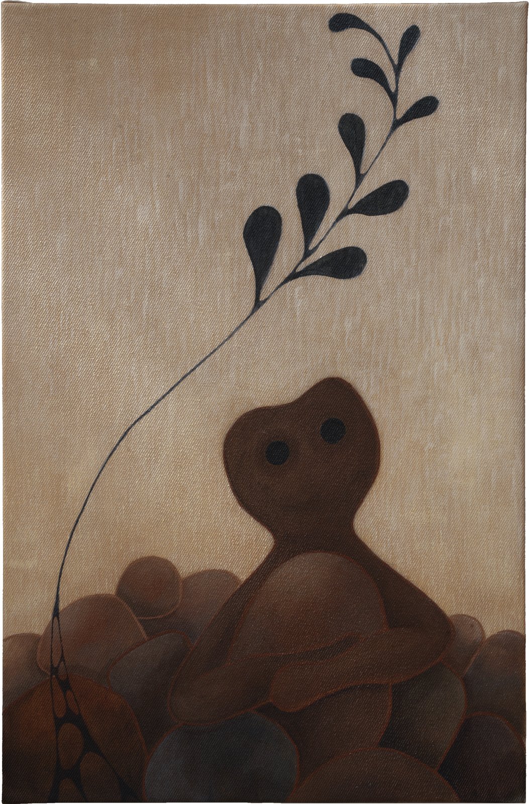 Evolving — small painting of a seated figure holding a sprouting branch
